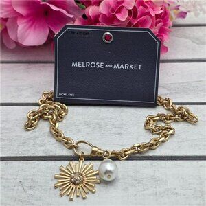 Sunburst Pearl Charm Necklace Gold Tone 18 Inch Adj. Melrose And Market